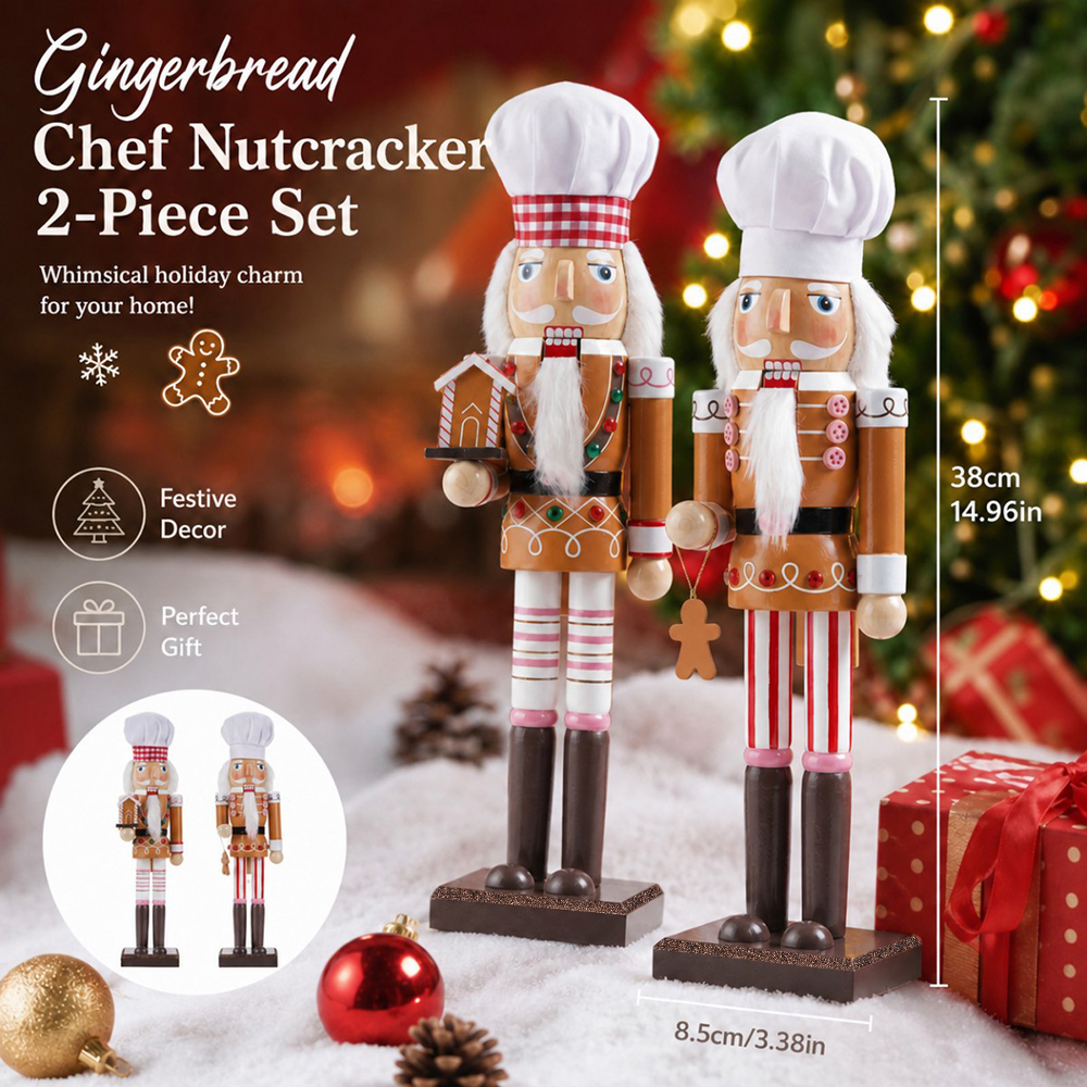 Nutcracker Figurine - 38CM Christmas Nutcracker Wooden Ornament Gingerbread