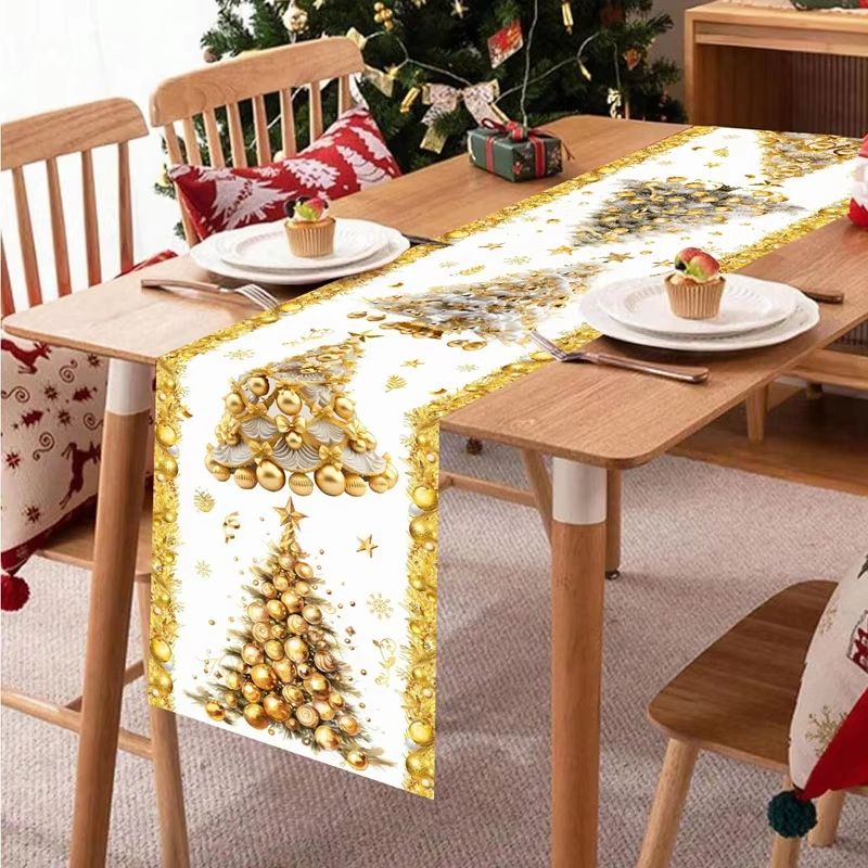 Christmas Table Runner - VIKAMA Christmas Table Runner Golden Ornament