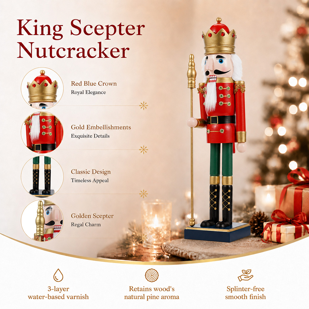 50CM Wooden Nutcracker Scepter - огляд і ціна Nutcracker Figurine